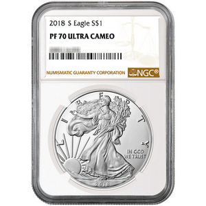 2018 S Silver American Eagle Coin PF70 UC NGC Brown Label 2018 S Silver American Eagle Coin PF70 UC NGC Brown Label