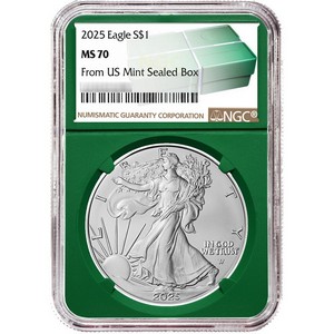2025 Silver American Eagle Coin MS70 NGC Green Core Holder