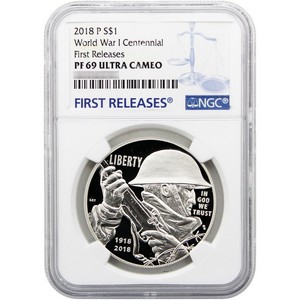2018 P World War I Centennial Commemorative Silver Dollar PF69 UC FR NGC Blue Label