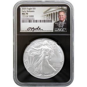 2025 Silver American Eagle MS70 ER NGC Black Core David J. Ryder Signed Label