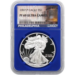 1997 Silver American Eagle PF69 UC NGC Blue Core Liberty Bell 1997 Silver American Eagle PF69 UC NGC Blue Core Liberty Bell