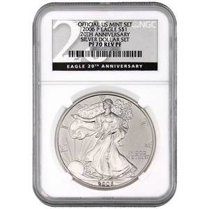 2006 P Silver American Eagle from Silver Dollar Set Reverse Proof PF70 NGC 20th Anniversary Label 2006 P Silver American Eagle from Silver Dollar Set Reverse Proof PF70 NGC 20th Anniversary Label