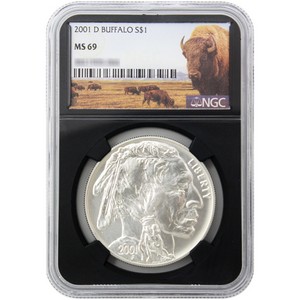 2001 D American Buffalo Silver Dollar MS69 NGC Black Core Buffalo Label 2001 D American Buffalo Silver Dollar MS69 NGC Black Core Buffalo Label