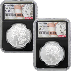 2024 Morgan and Peace Silver Dollar Set MS69 ER NGC Black Core 2024 Morgan and Peace Silver Dollar Set MS69 ER NGC Black Core