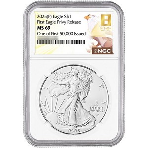 2025 Silver American Eagle First Eagle Privy Coin MS69 NGC One of First 50,000 Issued 8th Era Label 2025 Silver American Eagle First Eagle Privy Coin MS69 NGC One of First 50,000 Issued 8th Era Label