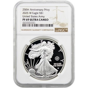 2025 W Silver American Eagle 250th US Army Privy Coin PF69 UC NGC Brown label 2025 W Silver American Eagle 250th US Army Privy Coin PF69 UC NGC Brown label