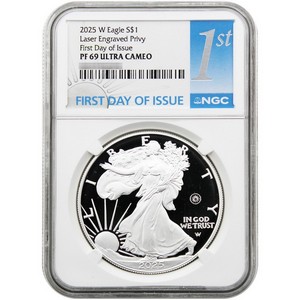 2025 W Silver American Eagle Laser Engraved Privy Coin PF69 UC FDI NGC 1st Label