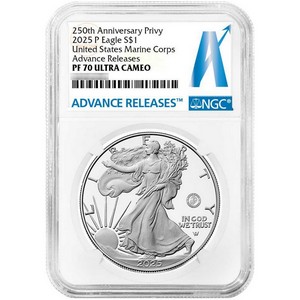 2025 P Silver American Eagle United States Marine Corps Privy Coin PF70 UC AR NGC Advance Release Label