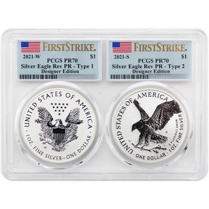 2021 Silver American Eagle Reverse Proof 2 Coin Set PR70 FS PCGS Multiholder Flag Label