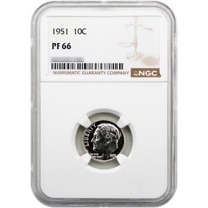 1951 Roosevelt Dime PF66 NGC Brown Label
