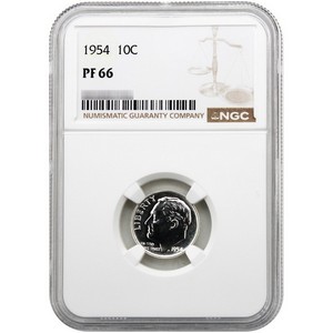 1954 Roosevelt Dime PF66 NGC Brown Label