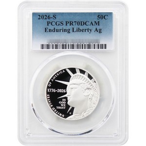 2026 S Silver Proof Semiquincentennial Half Dollar Enduring Liberty PCGS PR70 DCAM from the Silver Proof Set Blue Label 2026 S Silver Proof Semiquincentennial Half Dollar Enduring Liberty PCGS PR70 DCAM from the Silver Proof Set Blue Label
