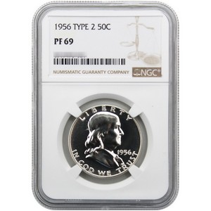 1956 Type 2 Franklin Silver Half Dollar PF69 NGC Brown Label