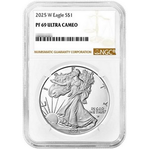 2025 W Silver American Eagle Coin PF69 UC NGC Brown Label 2025 W Silver American Eagle Coin PF69 UC NGC Brown Label