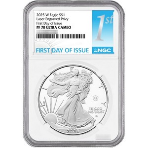 2025 W Silver American Eagle Laser Engraved Privy Coin PF70 UC FDI NGC 1st Label