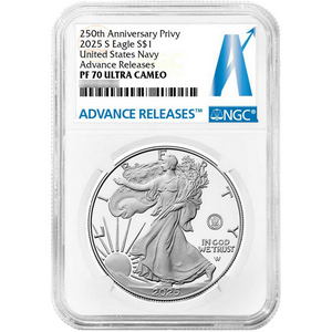 2025 S Silver American Eagle 250th US Navy Privy Coin PF70 UC AR NGC Advance Releases Label