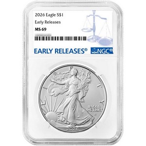 2026 Silver American Eagle Coin MS69 ER NGC Blue Label
