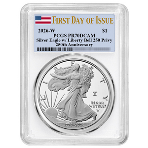 1776-2026 W Silver American Eagle Liberty Bell 250th Anniversary Privy Coin PR70 DCAM FDI PCGS Flag Label