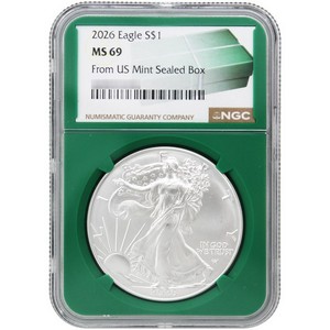 2026 Silver American Eagle Coin MS69 NGC Green Core