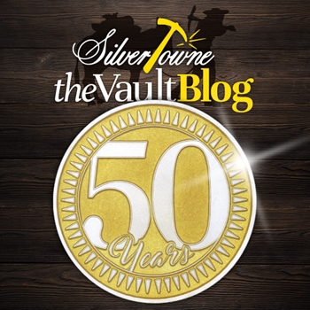 Silver of the Month: 50th Anniversary 1oz .999 Silver Medallion Gold Enameled Dated 2022 Silver of the Month: 50th Anniversary 1oz .999 Silver Medallion Gold Enameled Dated 2022