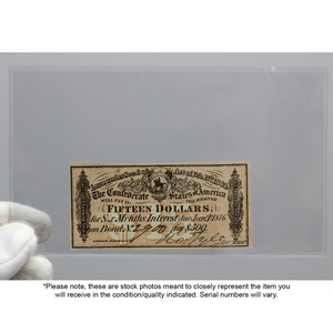 1864 $15 Confederate States of America Bond Note in CU Condition