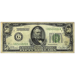 1928 $50 Redeemable in Gold Federal Reserve Note in VG/F Condition 1928 $50 Redeemable in Gold Federal Reserve Note in VG/F Condition
