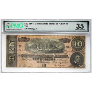 1864 $10 Confederate Currency Note VF35 PMG 1864 $10 Confederate Currency Note VF35 PMG