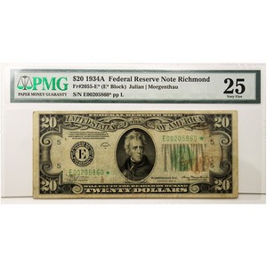 1934 $20 Federal Reserve Star Note 25 PMG 1934 $20 Federal Reserve Star Note 25 PMG