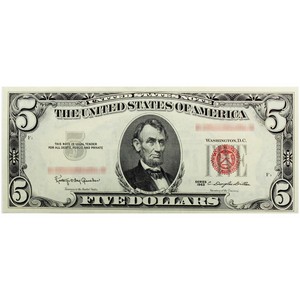 Series 1963 $5 Red Seal Legal Tender Note CU Condition Series 1963 $5 Red Seal Legal Tender Note CU Condition
