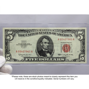 Series 1963 $5 Red Seal Legal Tender Note EF/AU Condition Series 1963 $5 Red Seal Legal Tender Note EF/AU Condition