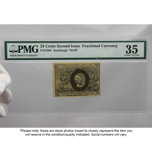2nd Issue Fractional Currency (1863) 25 Cents PMG Choice Very Fine 35 (Pinholes) 2nd Issue Fractional Currency (1863) 25 Cents PMG Choice Very Fine 35 (Pinholes)