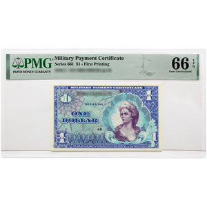 $1 Military Payment Certificate (Series 661) 66 EPQ Gem UNC PMG