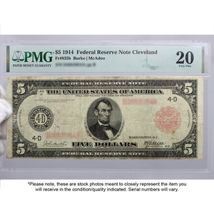 1914 $5 Cleveland Federal Reserve Note VF20 PMG