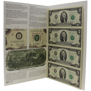 $2 Uncut Sheet of 4 Bills in Informational Folder $2 Uncut Sheet of 4 Bills in Informational Folder