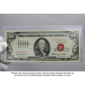 Series 1966 $100 Red Seal Legal Tender Note in VG/F Condition Series 1966 $100 Red Seal Legal Tender Note in VG/F Condition