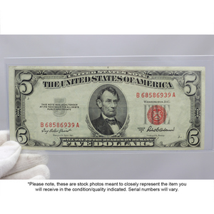 Series 1953 $5 Red Seal Legal Tender Note EF/AU Condition Series 1953 $5 Red Seal Legal Tender Note EF/AU Condition