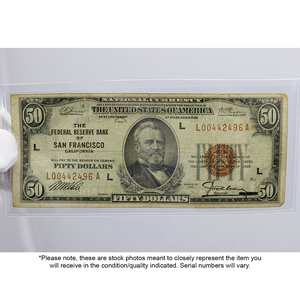 Series 1929 $50 National Currency Federal Reserve Bank of San Francisco Note in VG/F Condition