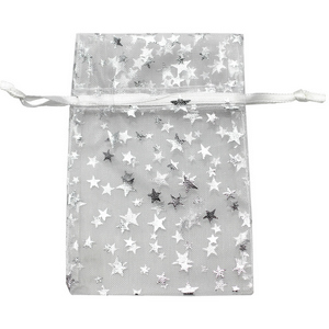 Small White with Silver Stars Organza Pouch Small White with Silver Stars Organza Pouch