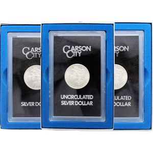 1882/83/84 CC Morgan Silver Dollar GSA Hoard Trio in OGP