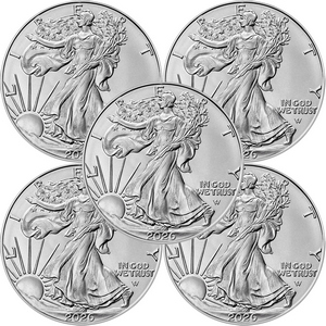 2026 Silver American Eagle BU Coin 5 Piece Lot in Flips
