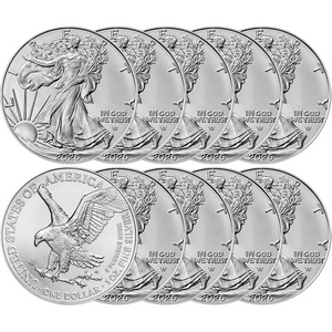 2026 Silver American Eagle BU Coin 10 Piece Lot in Flips
