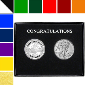 Congratulations Volleyball Custom Enameled Silver Medallion and Silver American Eagle 2pc Gift Set