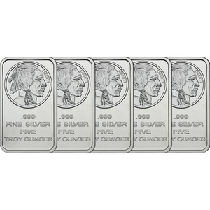 Buffalo Replica 5oz .999 Silver Bar 5pc Buffalo Replica 5oz .999 Silver Bar 5pc