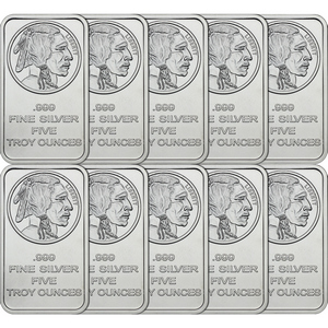 Buffalo Replica 5oz .999 Silver Bar 10pc Buffalo Replica 5oz .999 Silver Bar 10pc