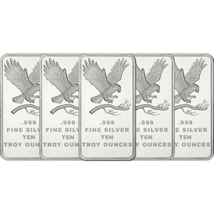 SilverTowne Trademark Eagle 10oz .999 Silver Bar 5pc SilverTowne Trademark Eagle 10oz .999 Silver Bar 5pc
