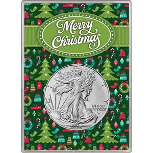 2025 Silver American Eagle BU in Green Merry Christmas Symbols Gift Holder 2025 Silver American Eagle BU in Green Merry Christmas Symbols Gift Holder