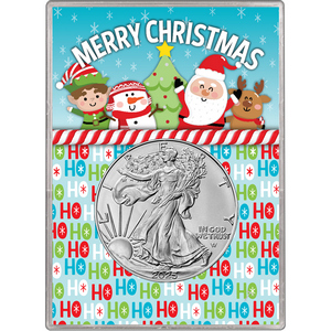 2025 Silver American Eagle BU in HoHoHo Merry Christmas Gift Holder