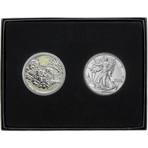 Halloween Graveyard Mummy Silver Medallion Enameled and Silver American Eagle 2pc Gift Set Halloween Graveyard Mummy Silver Medallion Enameled and Silver American Eagle 2pc Gift Set