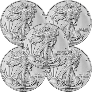 2025 Silver American Eagle BU Coin 5pc in Flips 2025 Silver American Eagle BU Coin 5pc in Flips