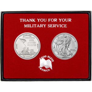 Thank You Honoring Our Armed Forces Silver Medallion and Silver American Eagle 2pc Gift Set Thank You Honoring Our Armed Forces Silver Medallion and Silver American Eagle 2pc Gift Set